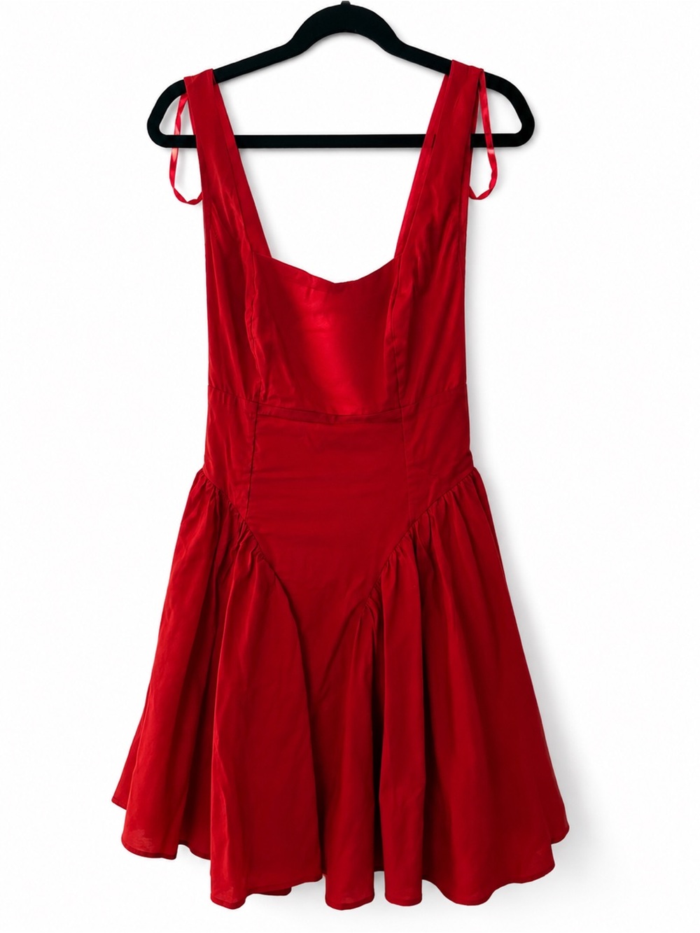 Red Satin Square-Neck Fit & Flare Dress